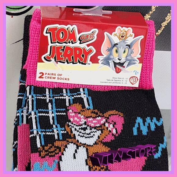 NWT Whimsical Duo: {Tom and Jerry} 2 Pair Crew Socks NWT - Picture 2 of 3